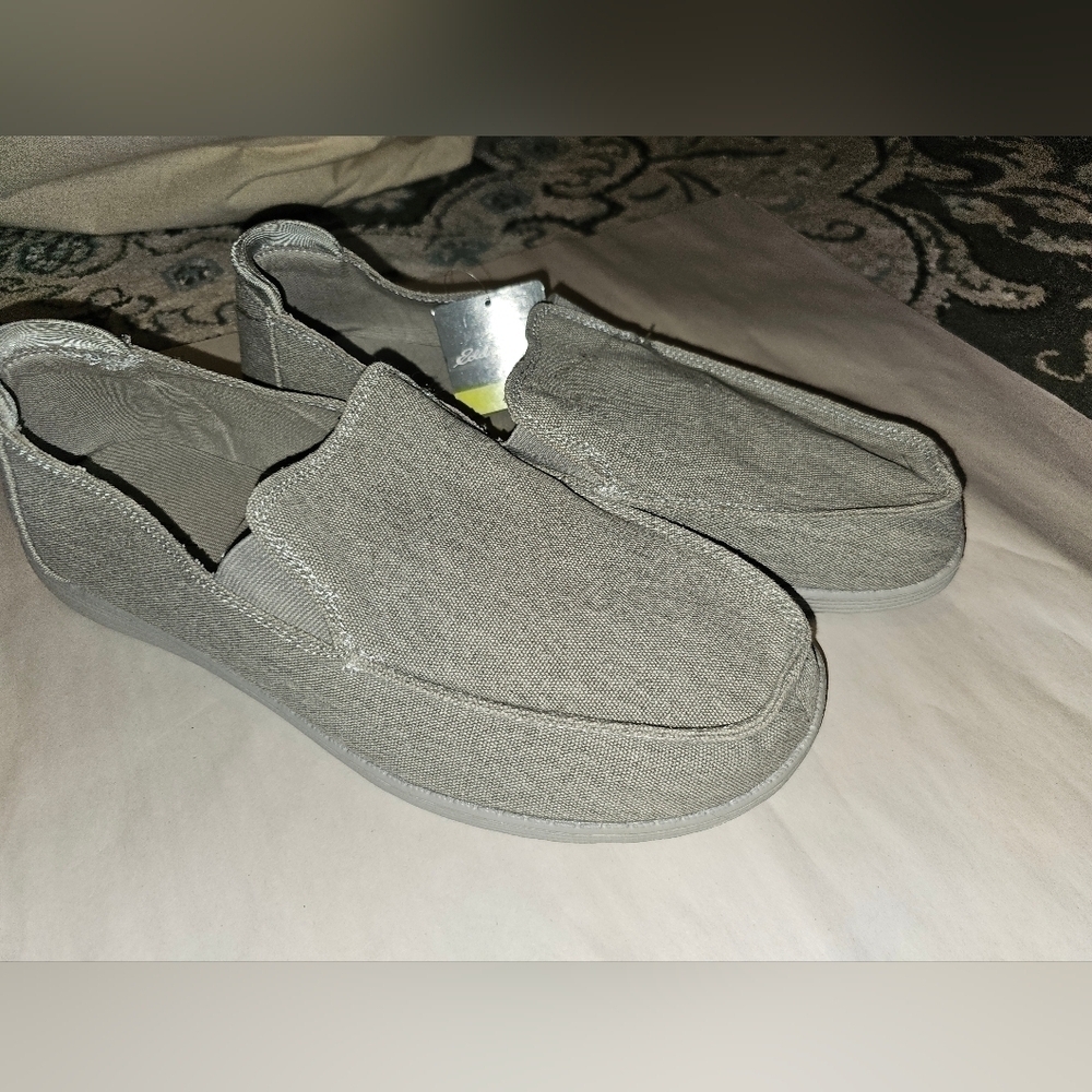 New Mens Eddie Bauer Grey Canvas Loafers SZ 13